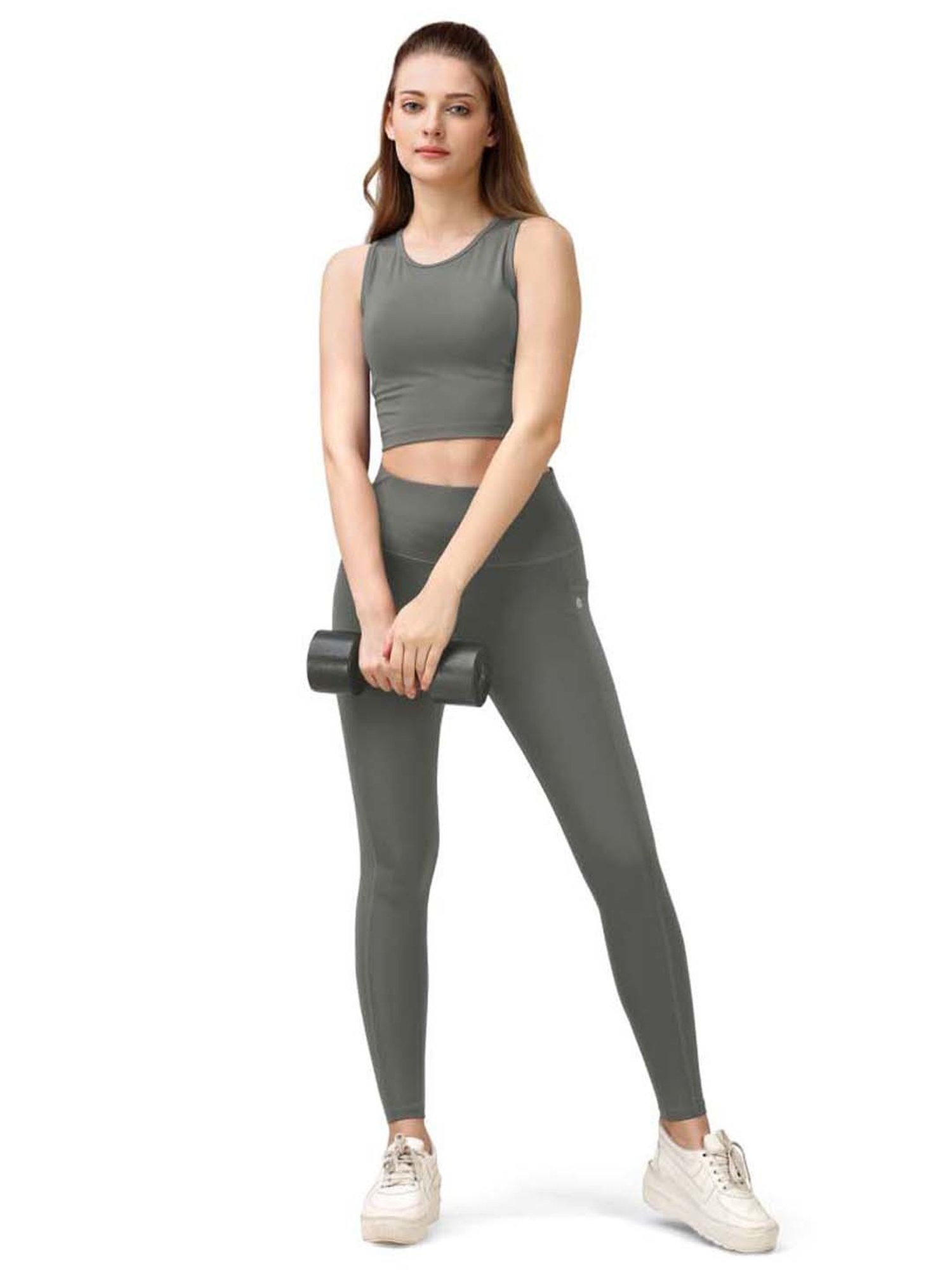 Soie Grey Regular Fit Sports Crop Top