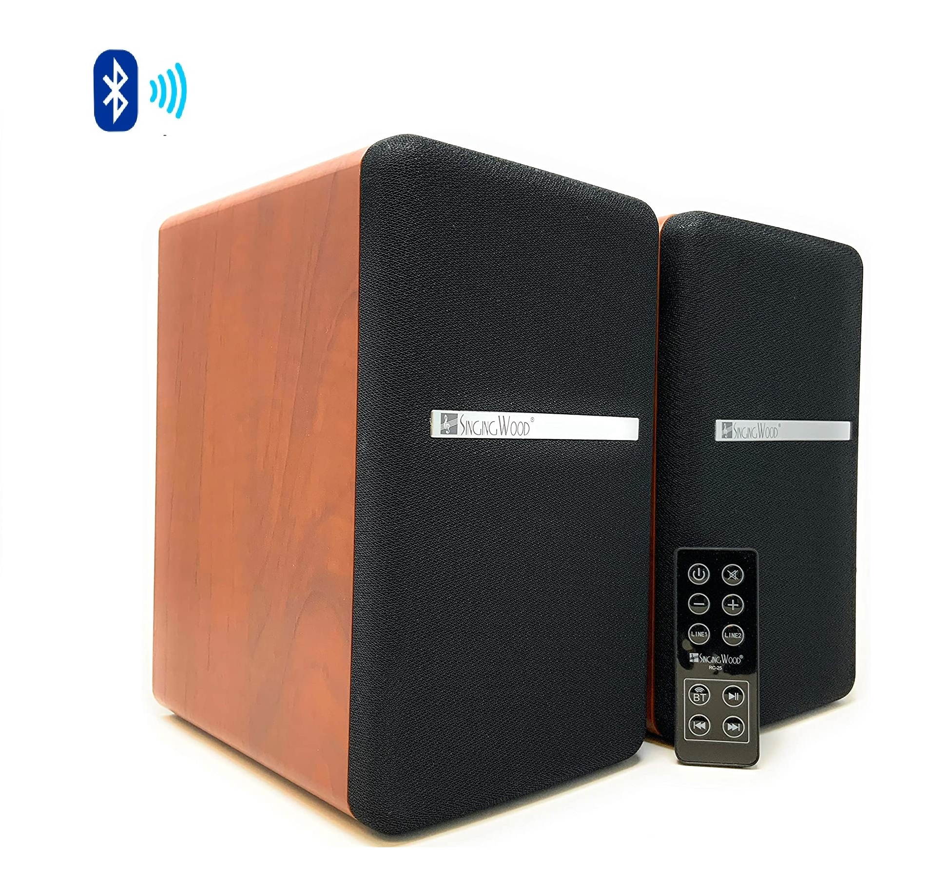 SINGING WOOD BT25 Powered BT Bookshelf Speakers Studio Monitor Speakers 2 AUX Input 2 Speakers Wooden Enclosure Max 50 Watts RMS(Beech Wood)