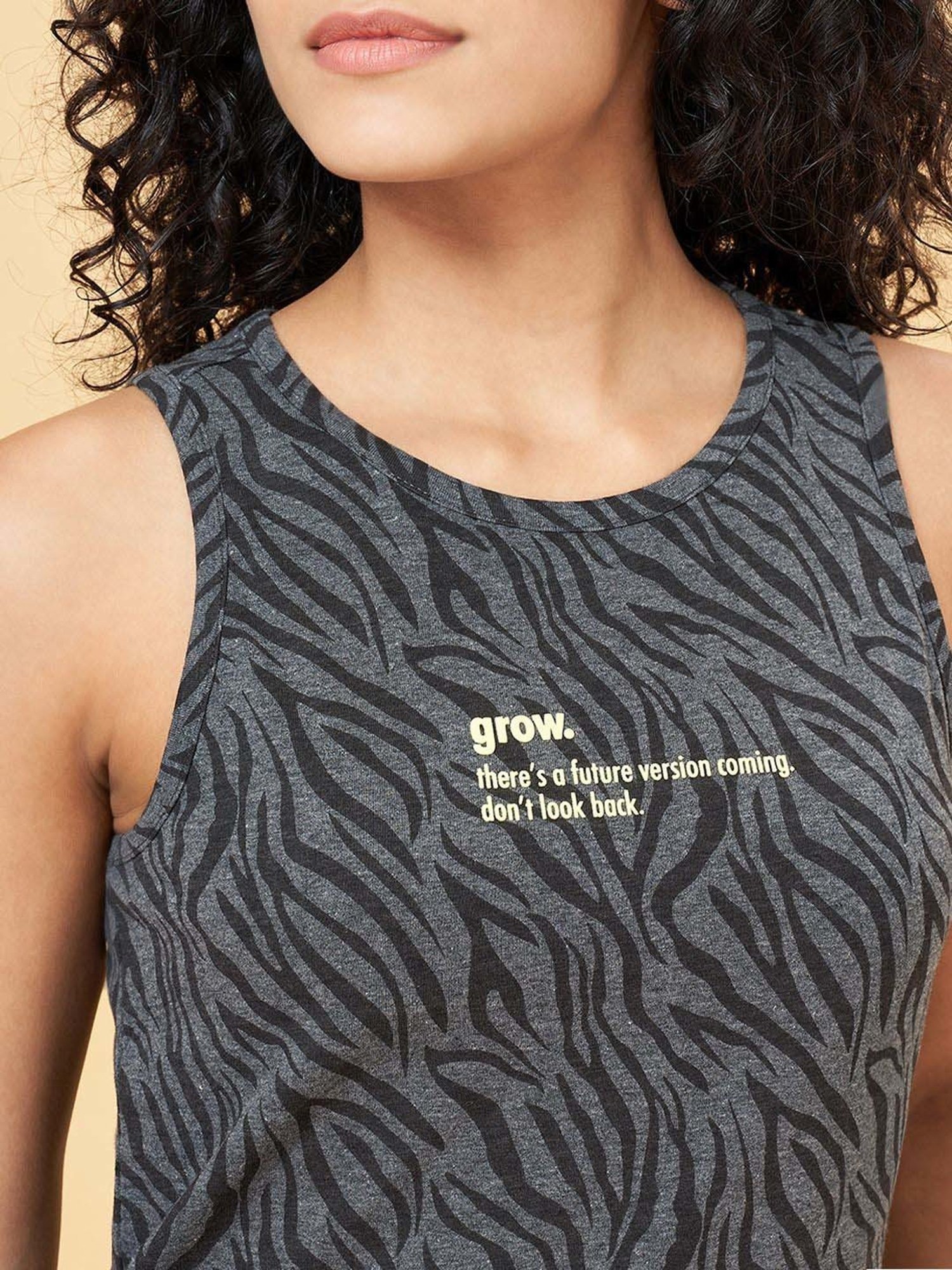 Ajile by Pantaloons Black Cotton Printed Tank Top