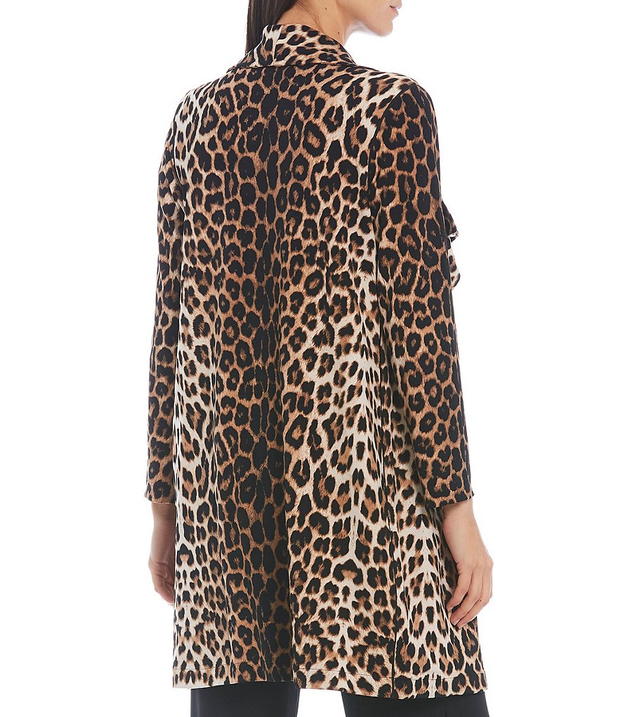Eva Varro Leopard Print Knit Open-Front Long Sleeve Topper Coat