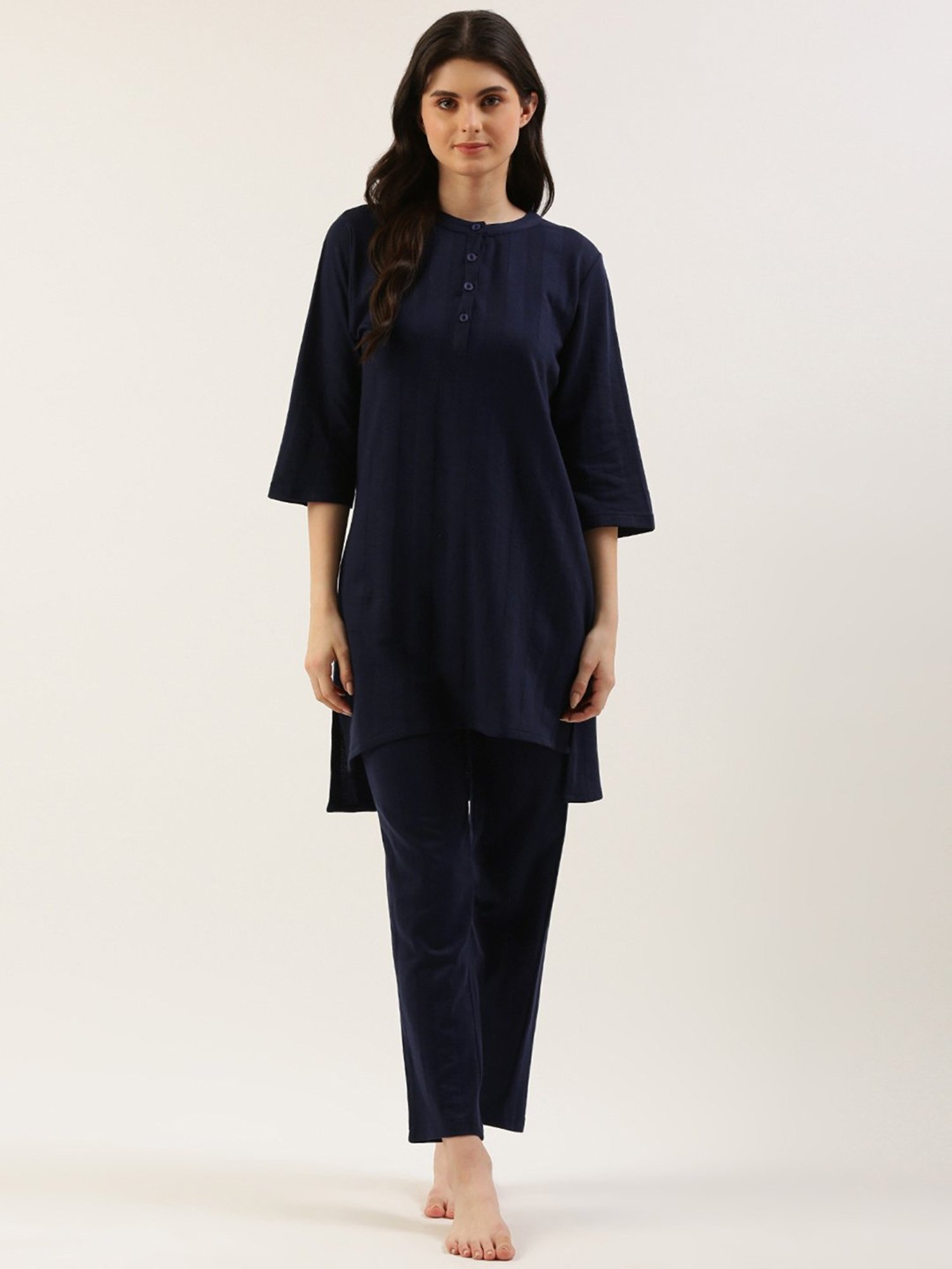Clt.s Navy Cotton Kurta With Pyjamas