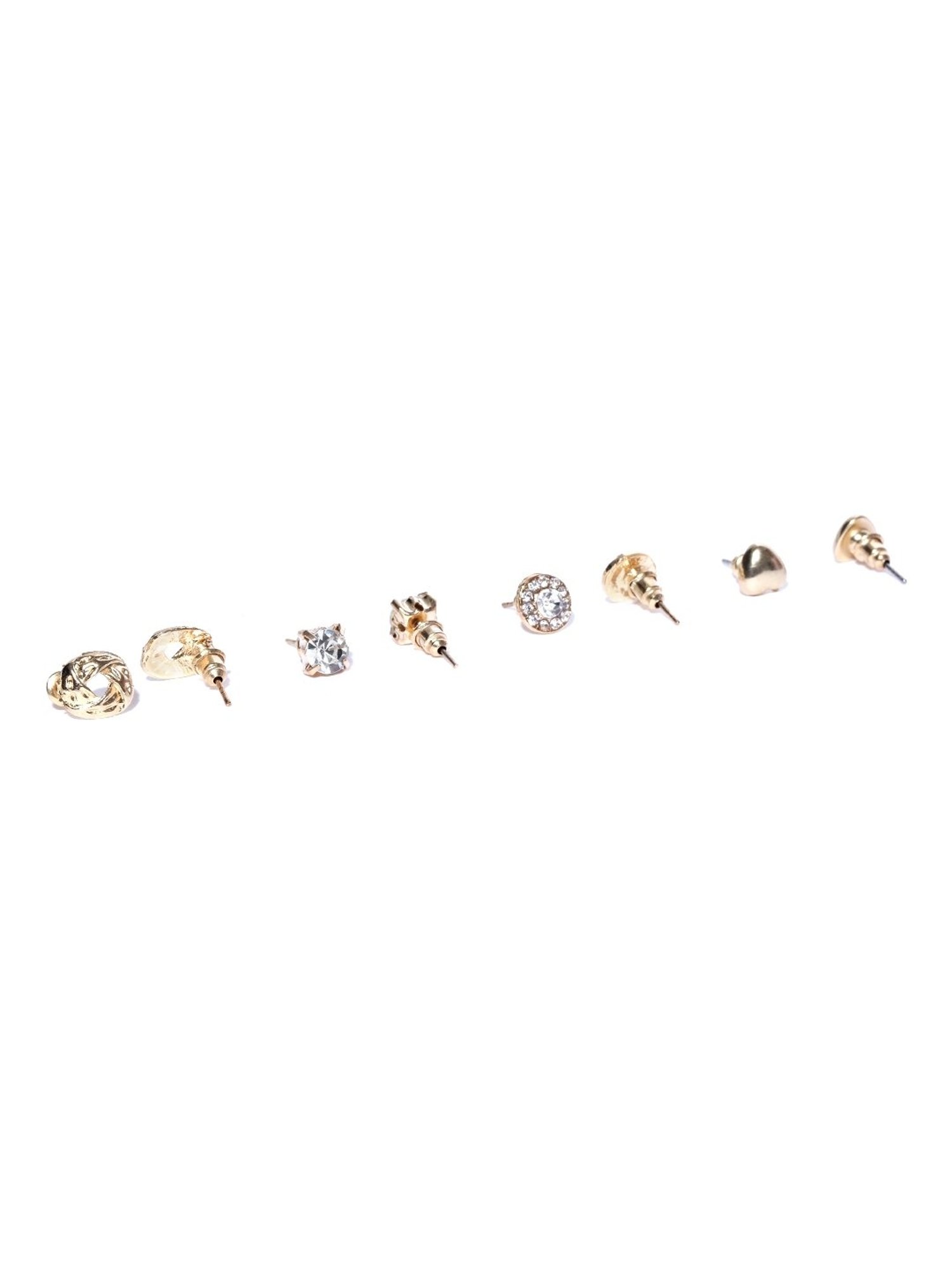 OOMPH Golden Tone Crystal & Pearl Office-Wear Fashion Stud Earrings for Women - Set of 12