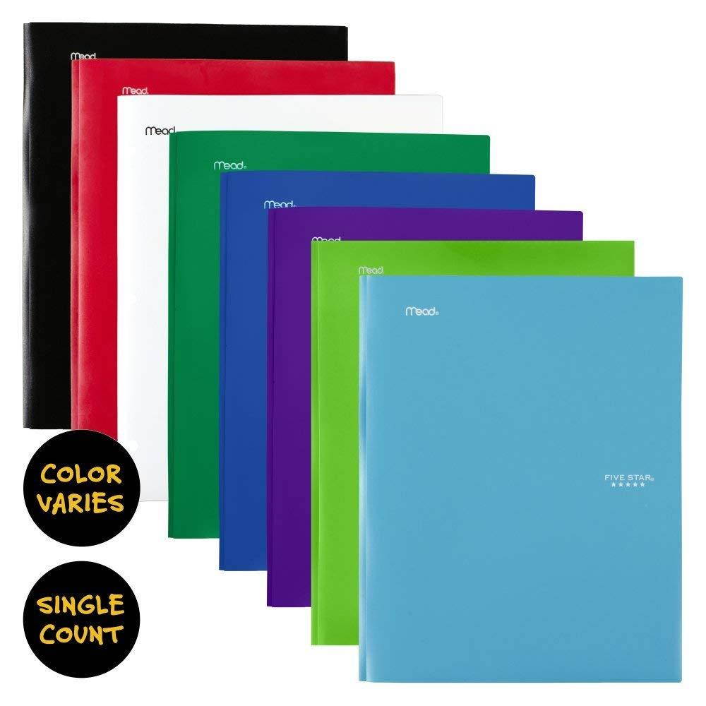 Five Star 2 Pocket Folder with Prong Fasteners, Stay-Put Folders, Folder with Pockets, Color Selected For You (38030)