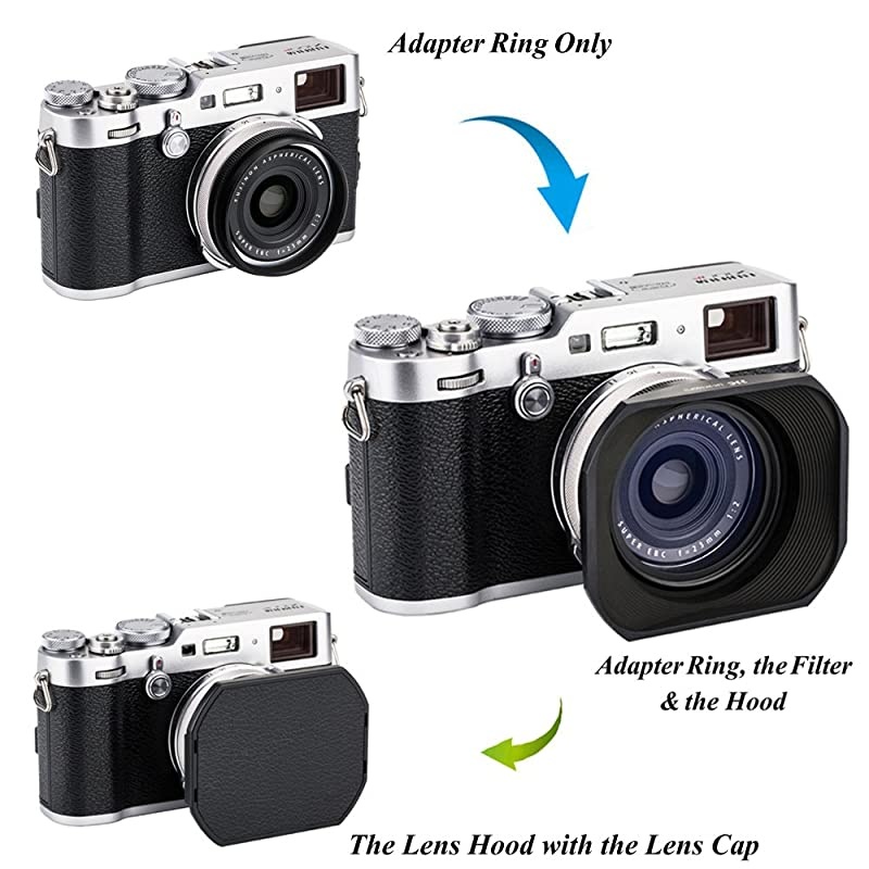 Camera Lens Hood  Lens Shade Set for Fuji Fujifilm X100V X100F X100T X100S X100 X70 Replaces Fujifilm LH-X100 AR-X100 Hood with a Hood Cap & Adapter Ring -Black