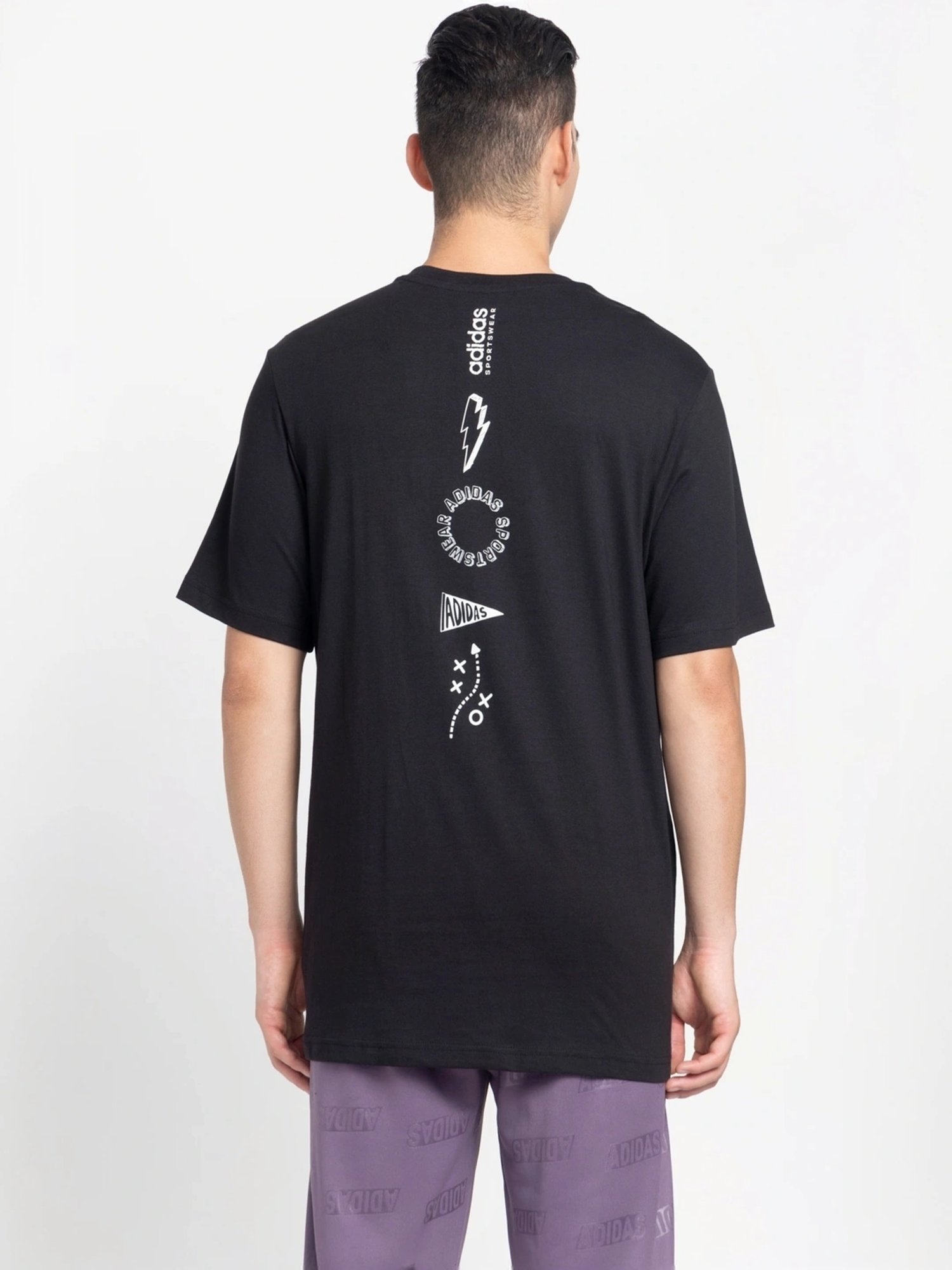 Adidas Black Cotton Regular Fit Printed T-Shirt