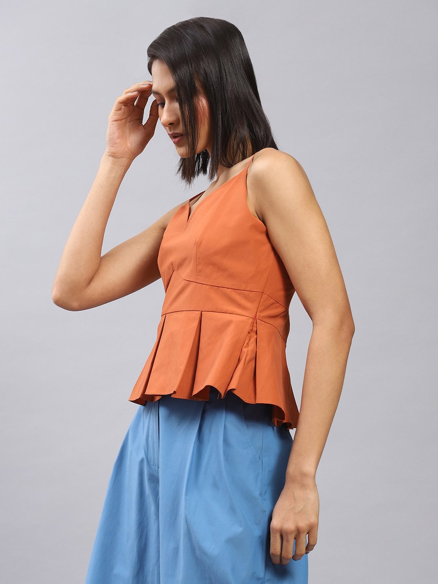 Label Ritu Kumar Brown Peplum Top