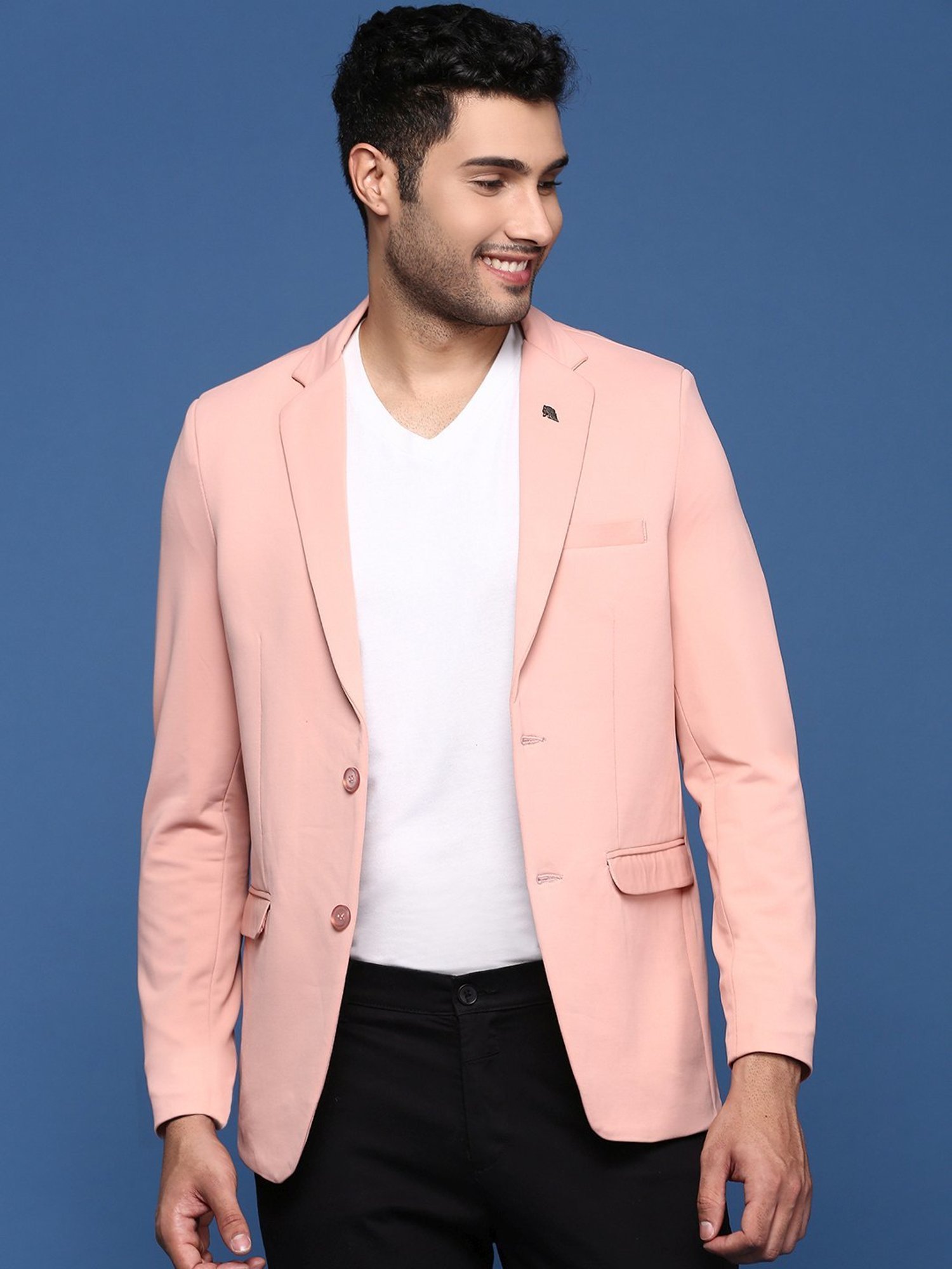 Showoff Peach Cotton Slim Fit Blazer