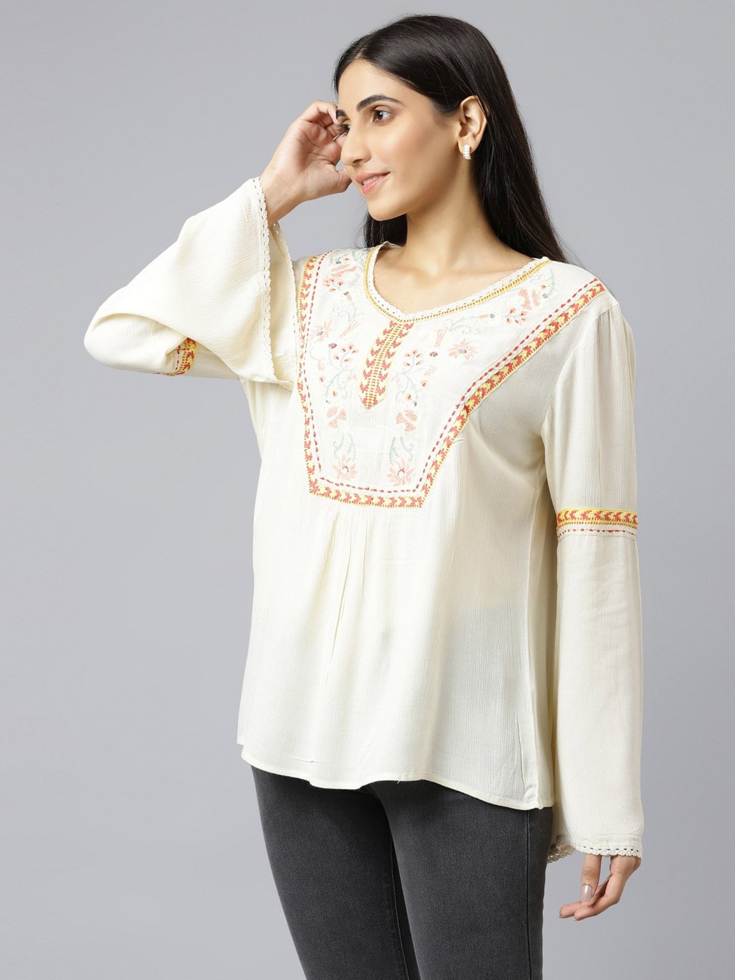 W Off-White Embroidered Tunic