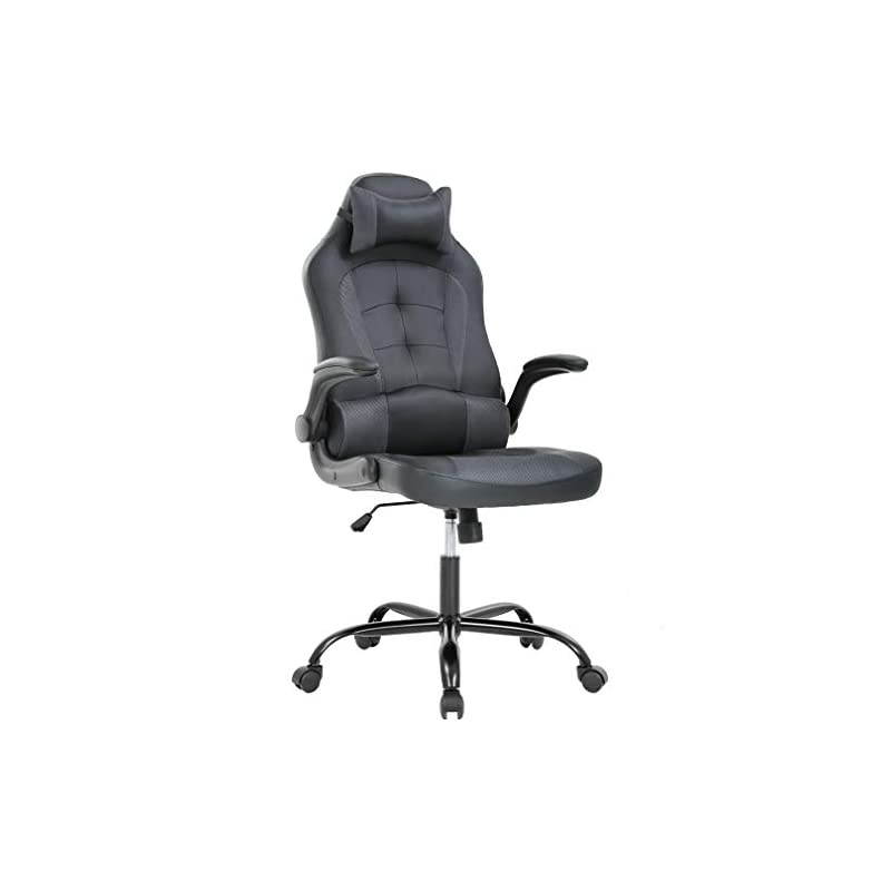 Office High-Back PU Leather Racing Reclining Computer Executive Desk Lumbar Support Adjustable Arms Rolling Swivel Chair for Women, Men, Grey