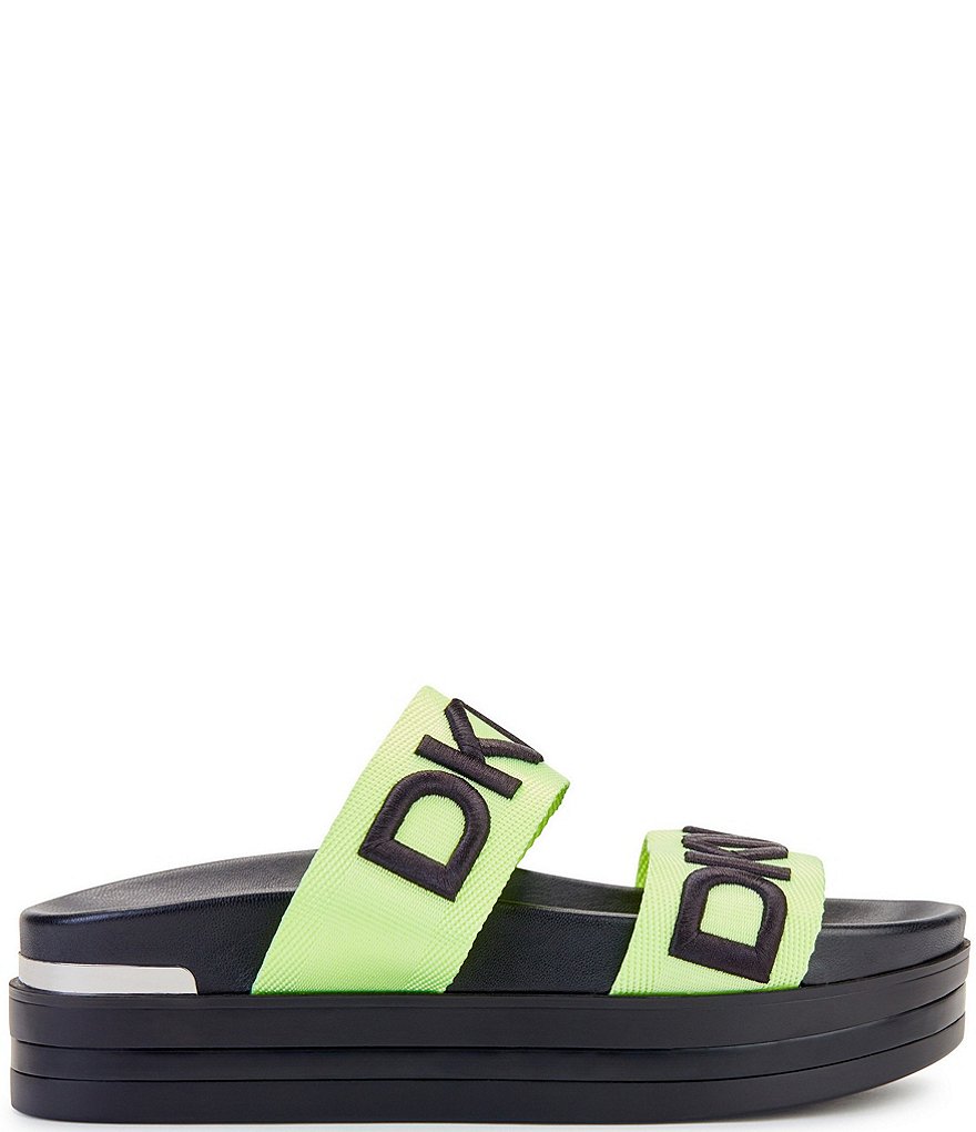 DKNY Tee 2 Band Logo Platform Slides