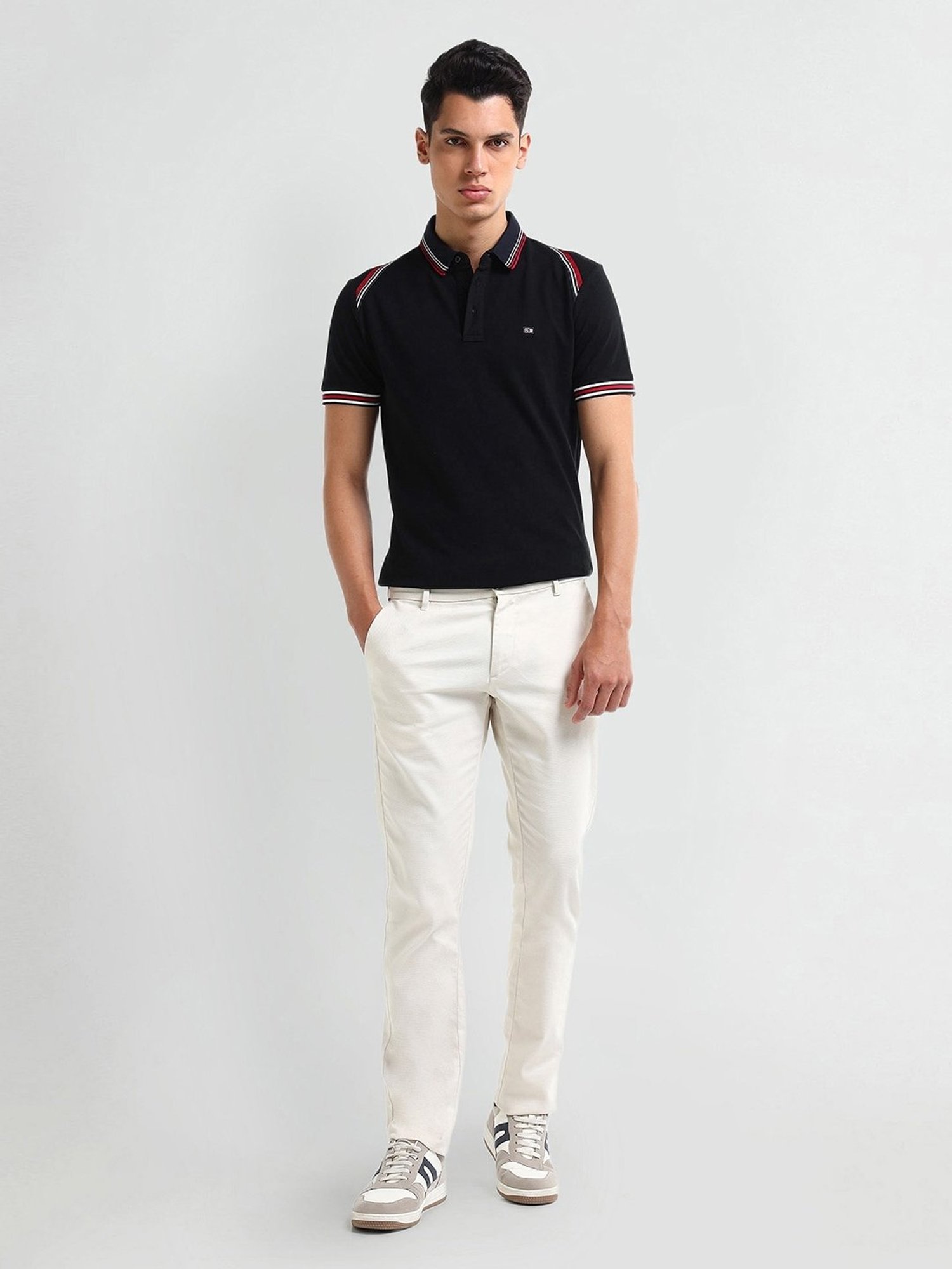 Arrow Black Cotton Regular fit Solid Polo T-Shirt