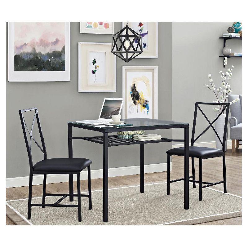 3pc Metal and Glass Dining Set Black - Dorel Living