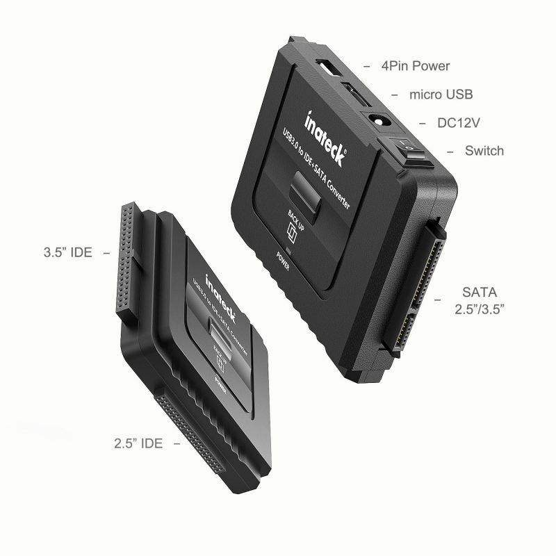 Inateck USB 3.0 to IDE/SATA External Hard Drive Reader Fit for Universal 2.5/3.5 HDD/SSD Hard Drive Disk, IDE to USB Adapter with 12V/2A Power Supply and USB 3.0 Cable, UA2001