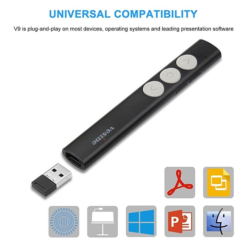 Wireless Presenter 24GHz RF Up to 100 Ft Range Professional Presentation Remote Rechargeable Universal Compatibility Intuitive TouchKeys for Slideshow Control Clicker Black