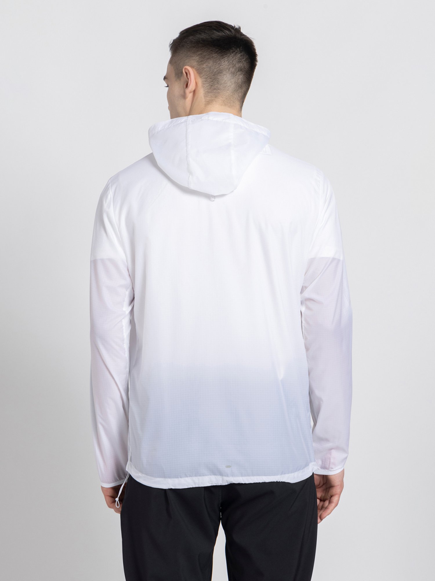 adidas White Slim Fit Striped Running Hooded Jacket
