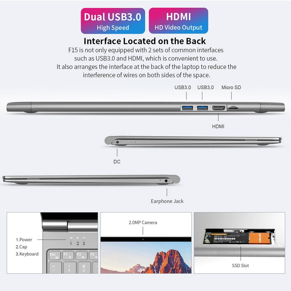 Lemonra F15 Laptop 15.6 In Notebook  Intel N4100 Quad Core 2.4GHz Intel UHD Graphics 600 LPDDR4 8GB RAM 256GB SSD Pocketbook Windows 10 OS 1920x1080 FHD Netbook