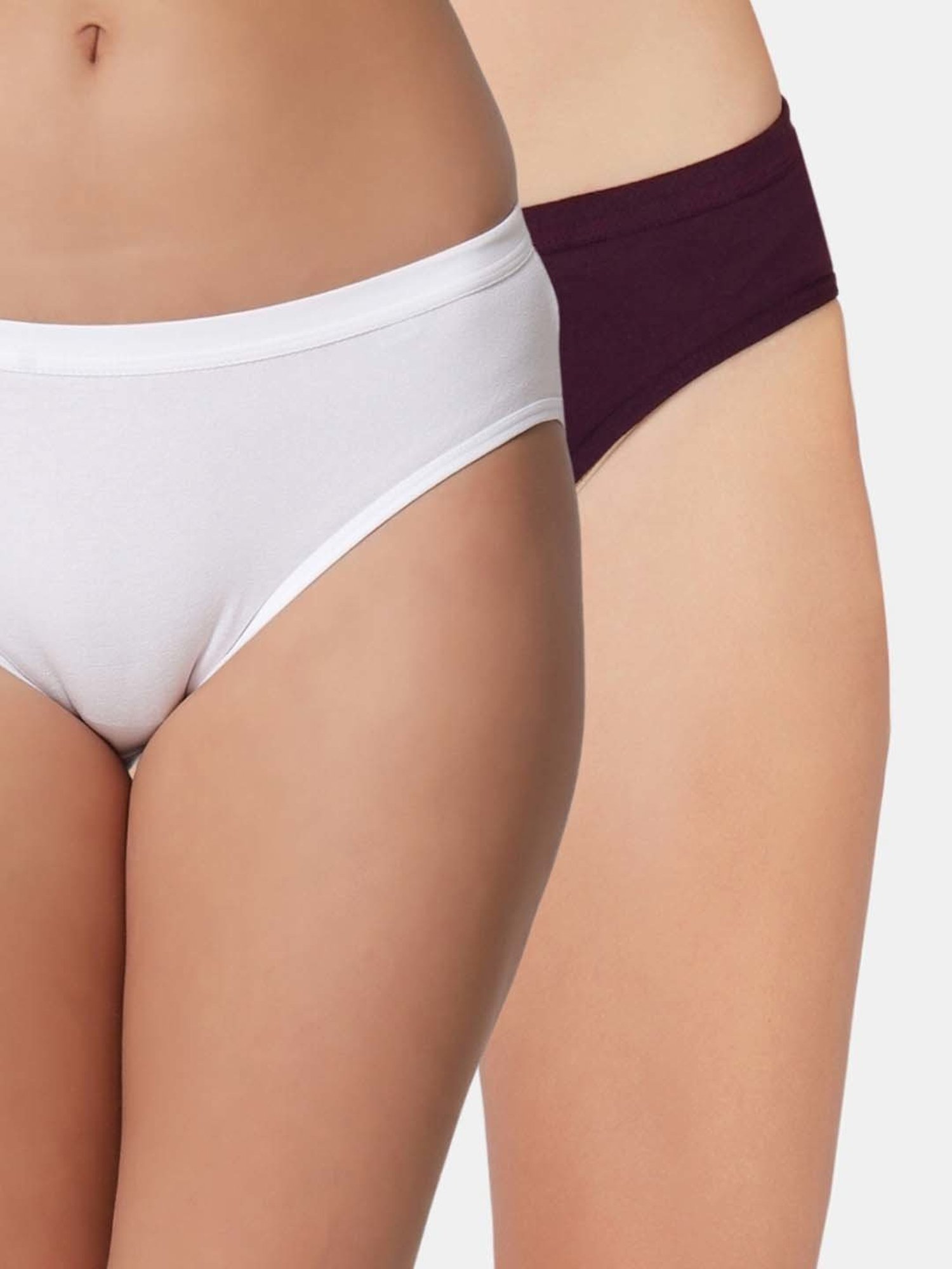 Bleeding Heart Wine & White Plain Panties - Pack Of 2