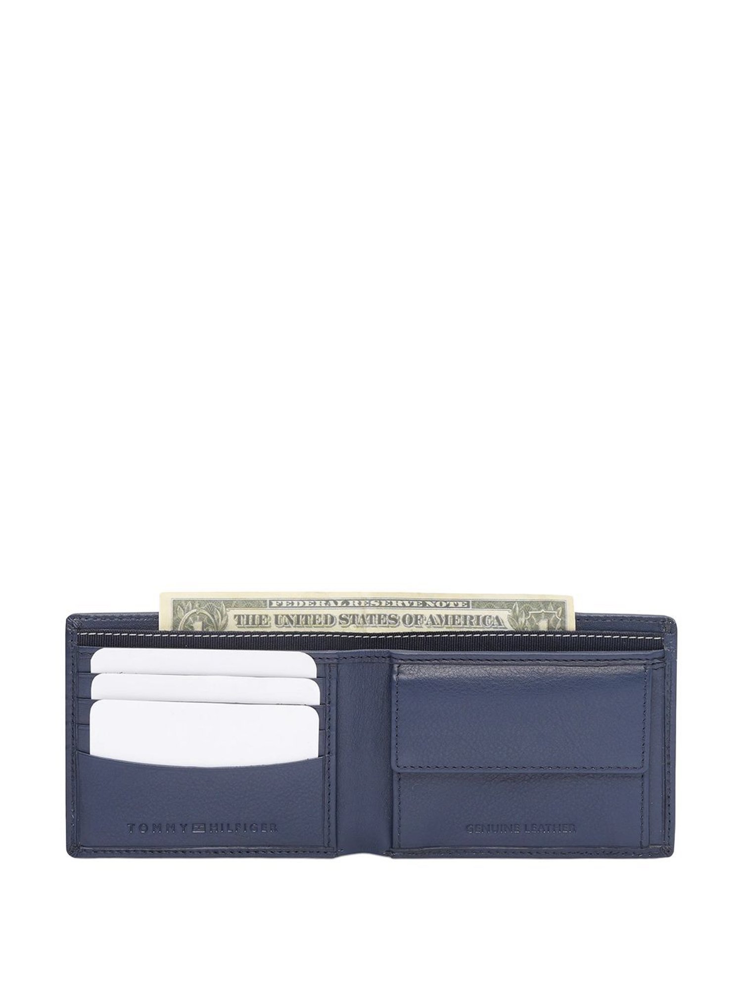 TOMMY HILFIGER Glasgow Navy Leather Striped Bi-Fold Wallet for Men