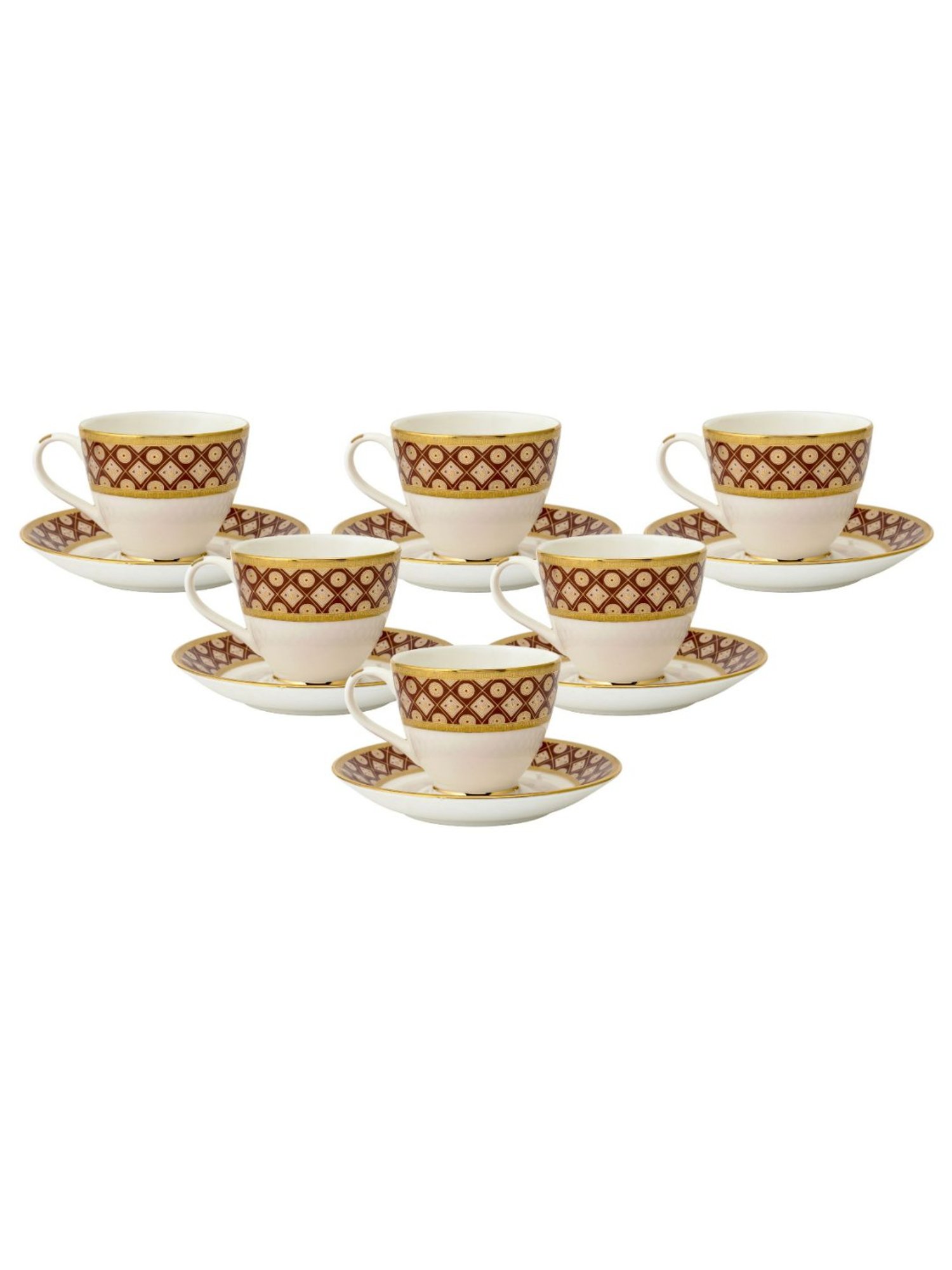 Clay Craft Red Colour Red Line Fine Ceramic Cup Saucer Set of 12 ( 6 Cups + 6 Saucers) - 180 ml each