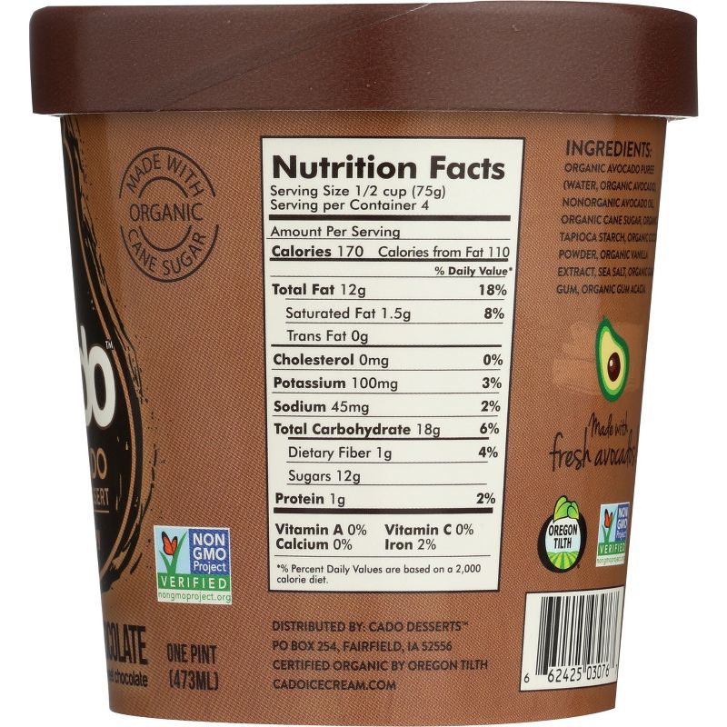 Cado Non-Dairy Avocado Frozen Dessert Deep Dark Chocolate - 1pt
