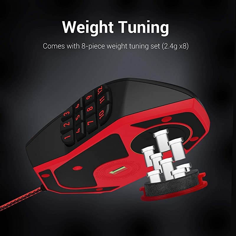 M901 Gaming Mouse Wired MMO RGB LED Backlit Computer Mice 24000 DPI Perdition with Weight Tuning Set 18 Programmable Buttons for Windows PC Gaming Black