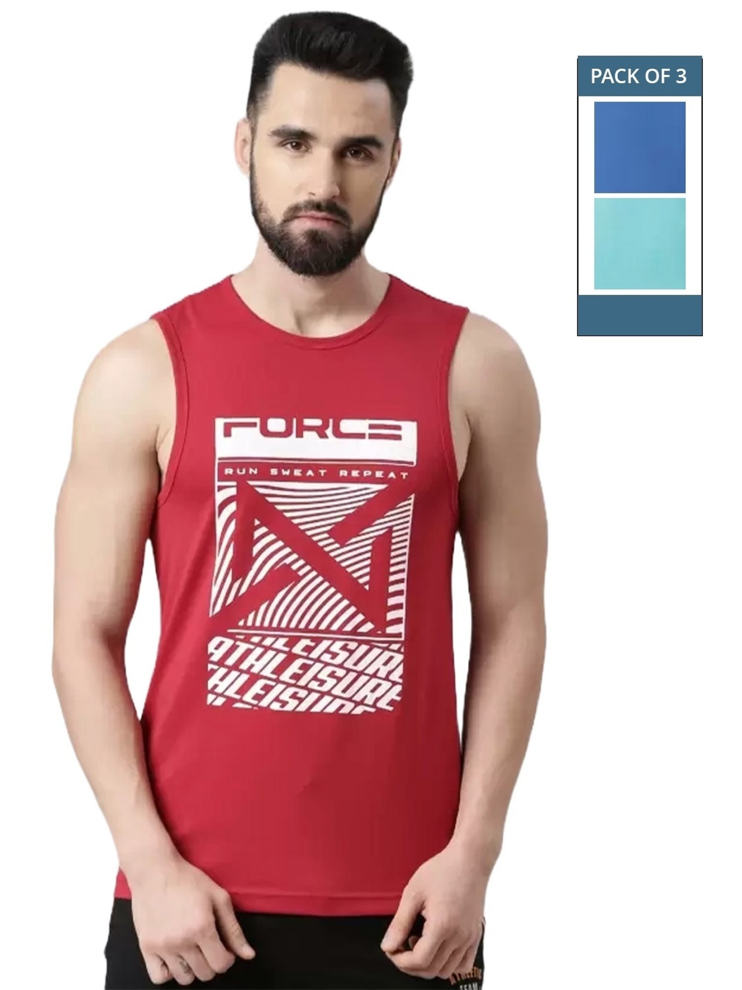 Force NXT Multicolored Cotton Regular Fit Printed Vest - Pack Of 3