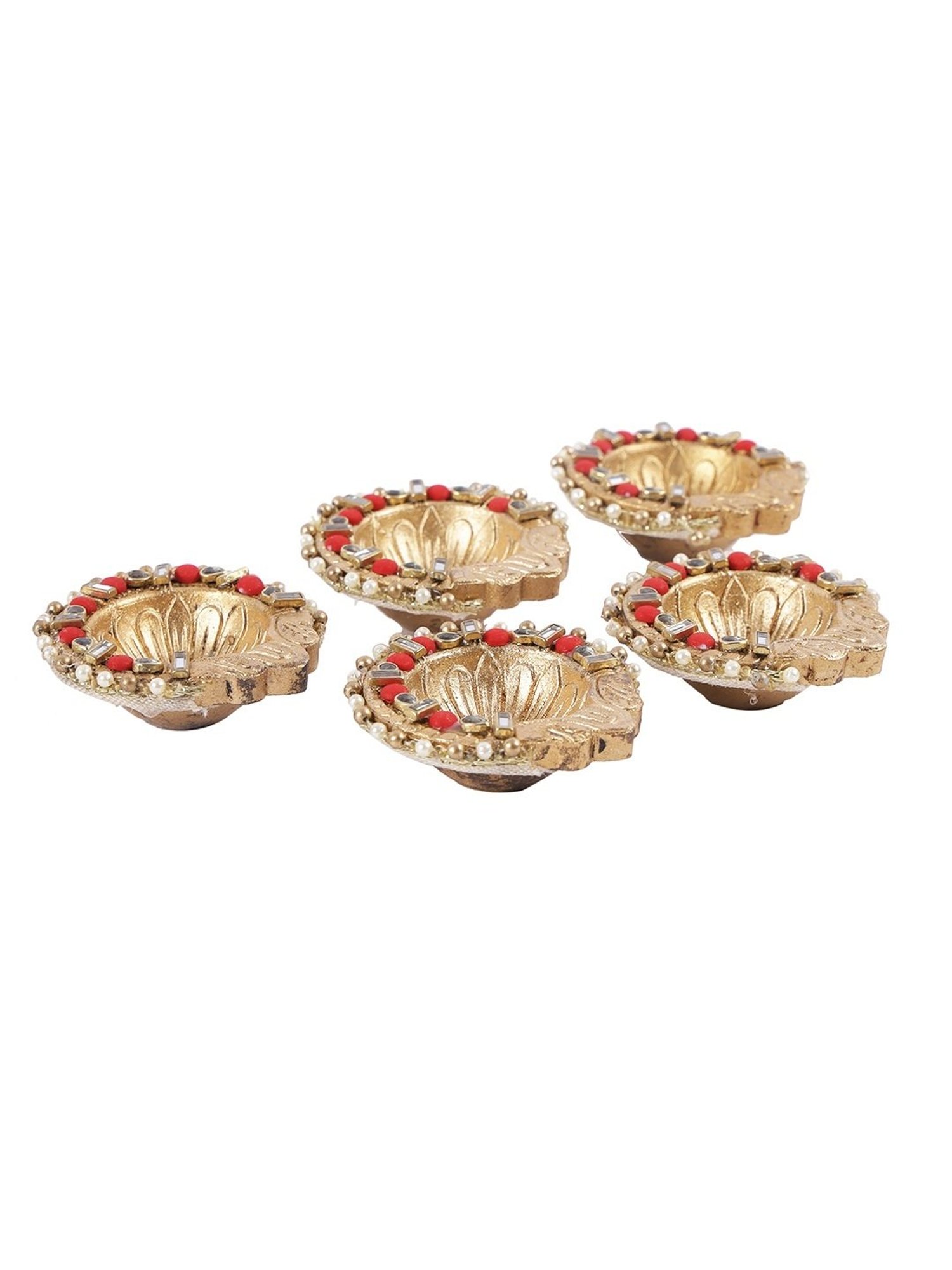 Aapno Rajasthan Solid Golden Terracotta Diya - Set of 5