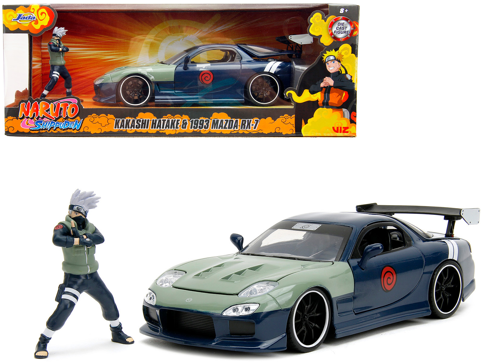 1993 Mazda RX-7 Candy Blue Metallic with Graphics and Chun-Li Diecast Figure "Street Fighter" Video Game "Anime Hollywood Rides" Series 1/24 Diecast Model Car by Jada
