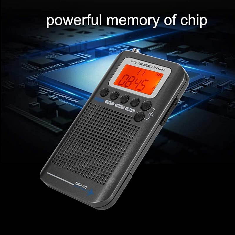 Band Radio Receiver FM AM CB SW VHF Full Band Handheld craft Digital Travel Radio with Extended Antenna Build in Battery Wide Frequency LCD Display with Alarm Earphones Black