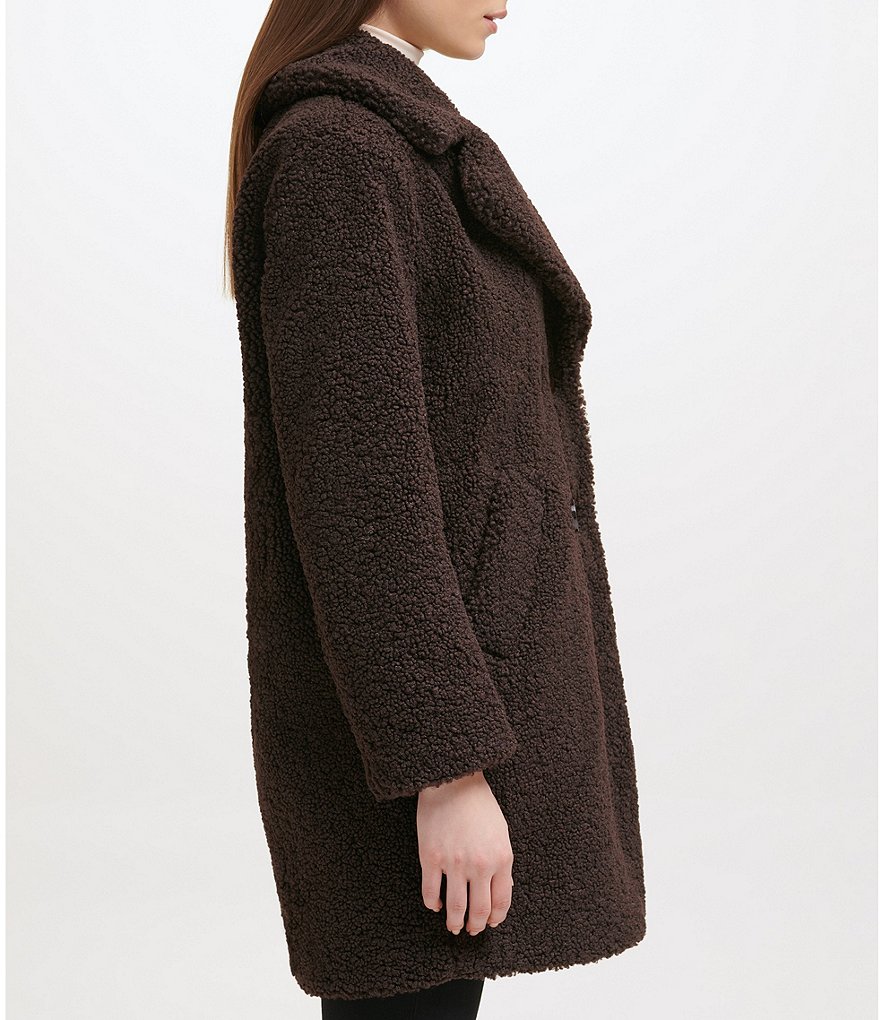 Kenneth Cole New York Sherpa Double Breasted Chubby Notch Collar Coat