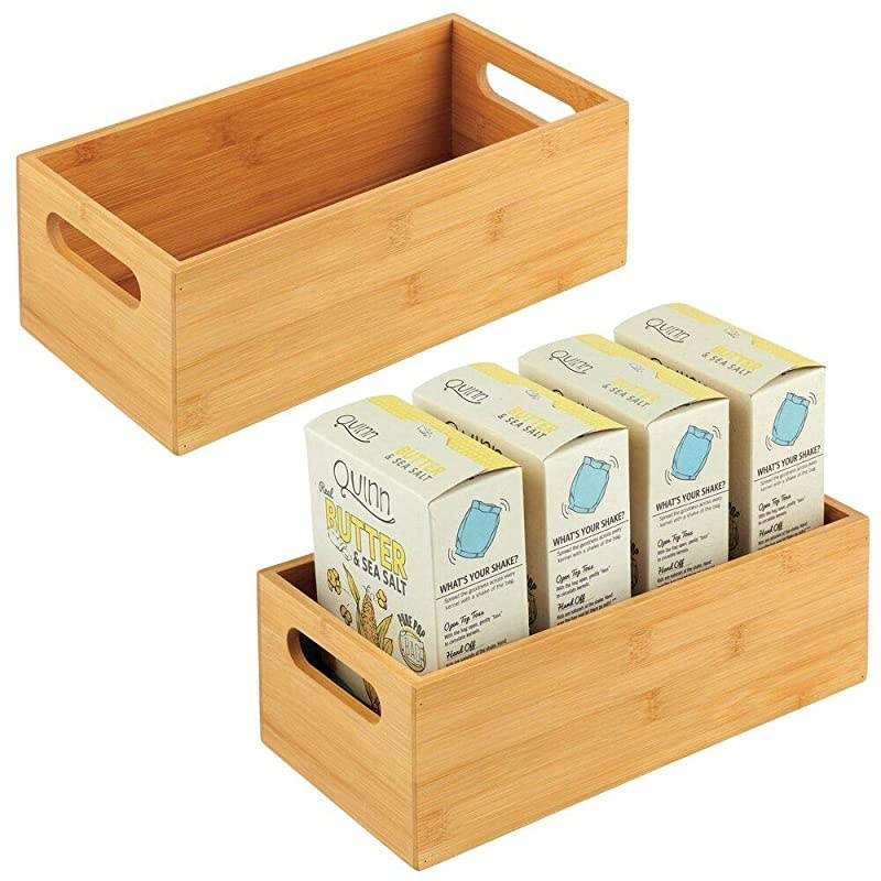 Bamboo Kitchen Cabinet amp Fridge Drawer Organizer Tray Storage Bin for Cutlery Serving Spoons Cooking Utensils Gadgets 2 Pack Natural Wood Finish