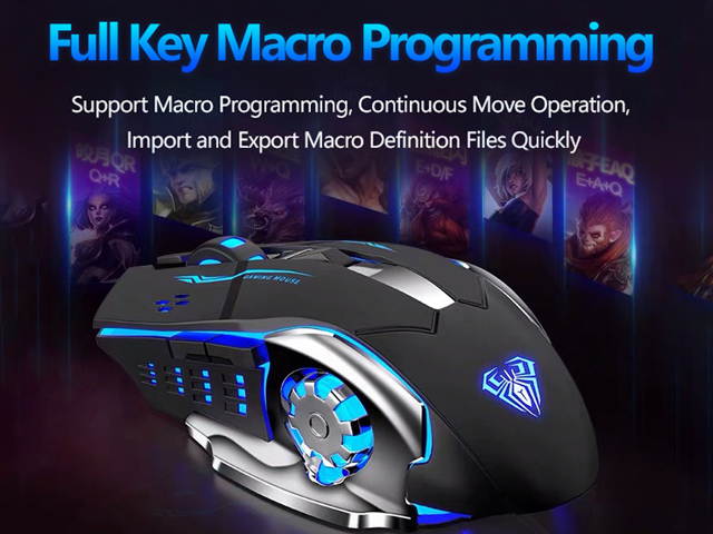 AULA S20 Gaming Mouse Marco Programmable Cool Lighting USB Optical Mouse Gaming for PC Laptop Computer