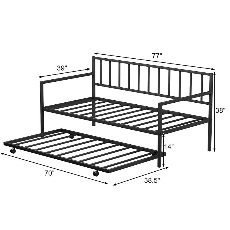 Costway Platform Bed Sofa DayBed Twin Trundle DayBed 4 Casters Mattress