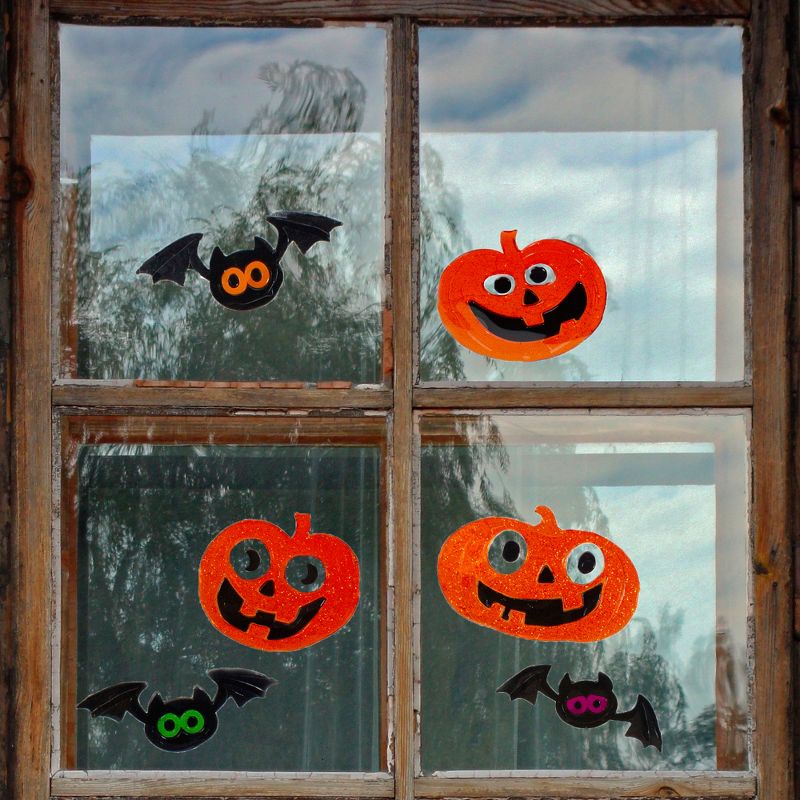 Northlight Glittered Jack-O-Lantern and Bats Halloween Gel Window Clings