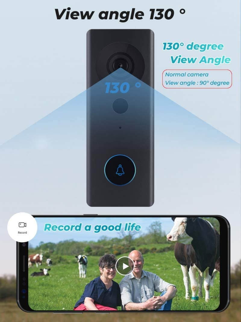 CAIXIAN Ring Doorbell Camera Wireless Security Camera System High Definition Visual Intelligent Night Vision Doorbell Camera Voice Intercom with Motion Detection(just Receiver no doorbell)