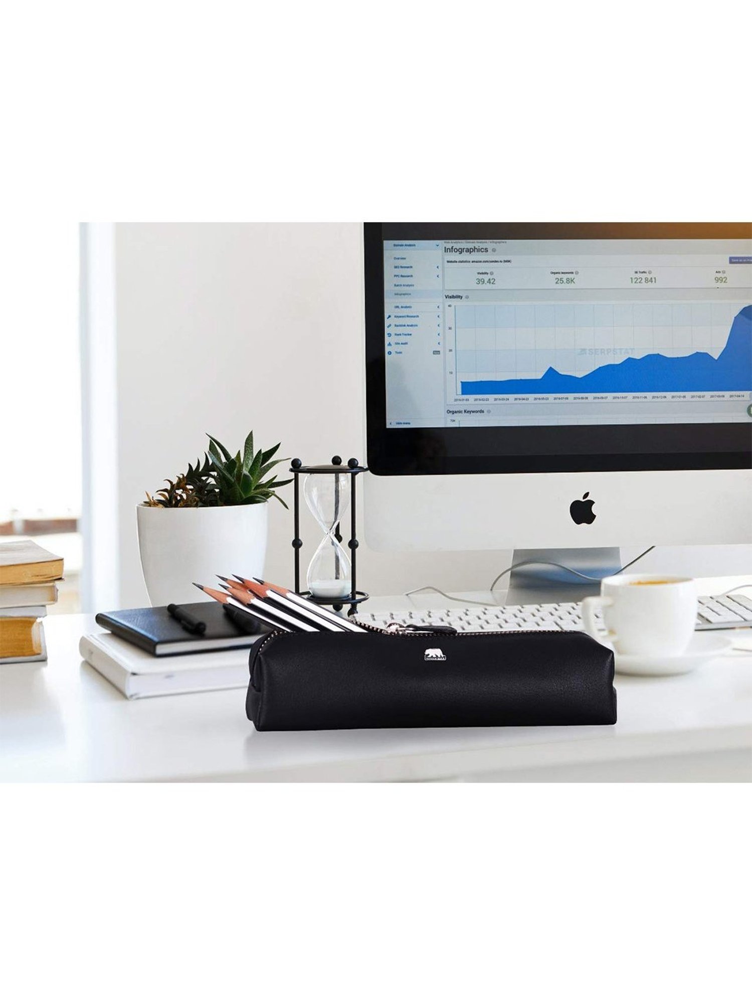 Brown Bear Black Casual Leather Pencil Pouch for Unisex