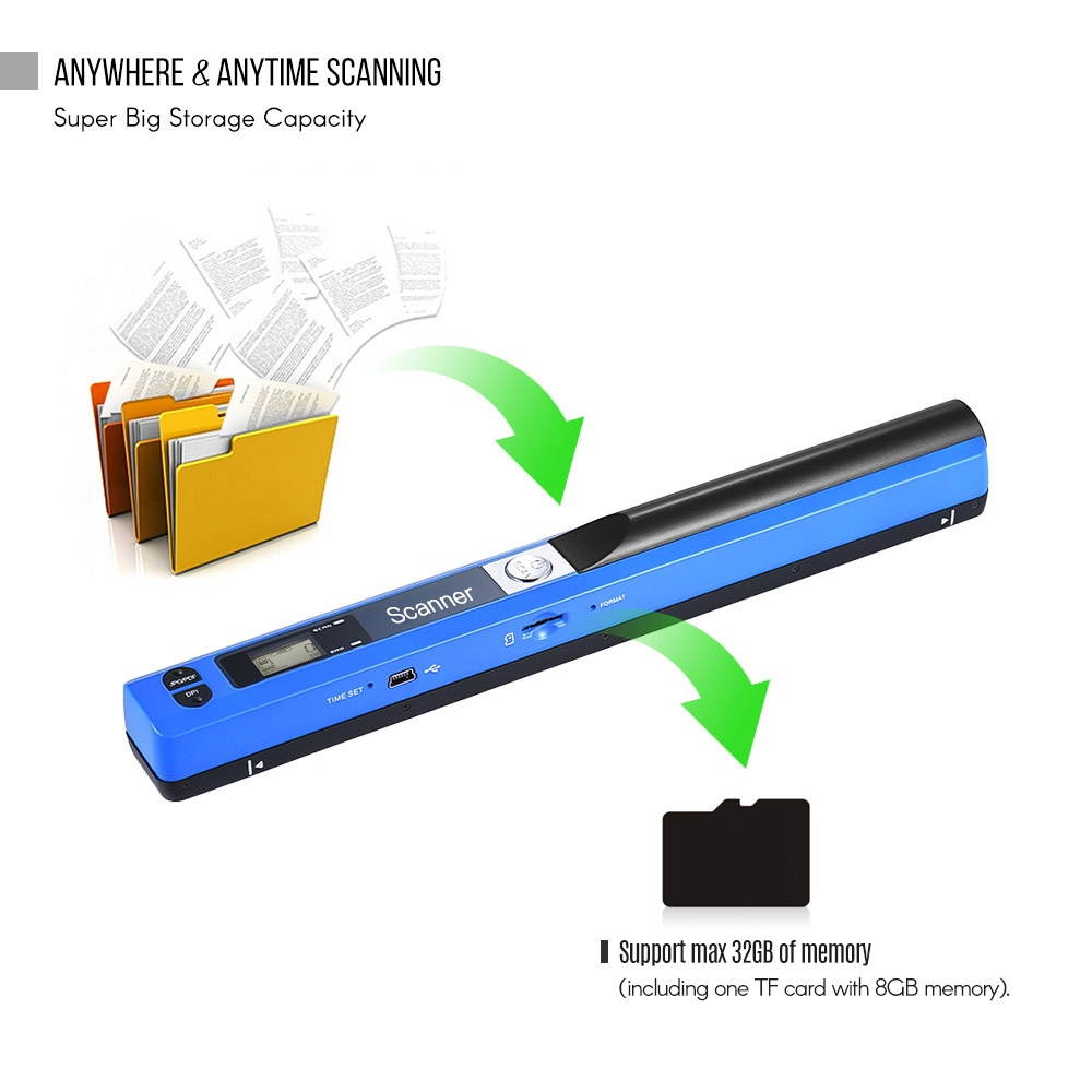 Portable Handheld Wand Wireless Scanner A4 Size 900DPI JPG/PDF Formate LCD Display with Protecting Bag and 8GB TF Card  for Business Document Reciepts Books Images