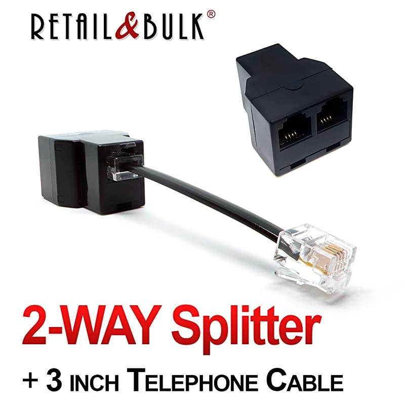 Splitter Duplex Inline Telephone Adapter Black 2WAY Splitter