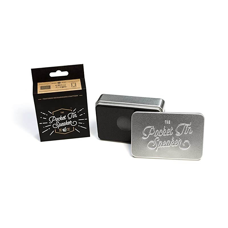 Tin Speaker USB Rechargeable Portable Speaker Silver Luckies of London