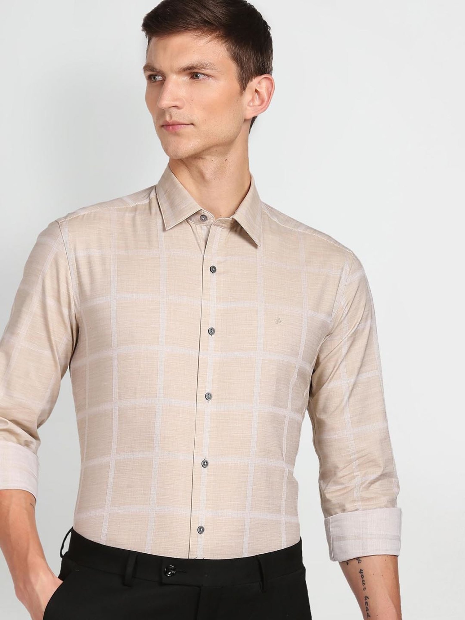 Arrow New York Brown Cotton Slim Fit Self Pattern Shirt