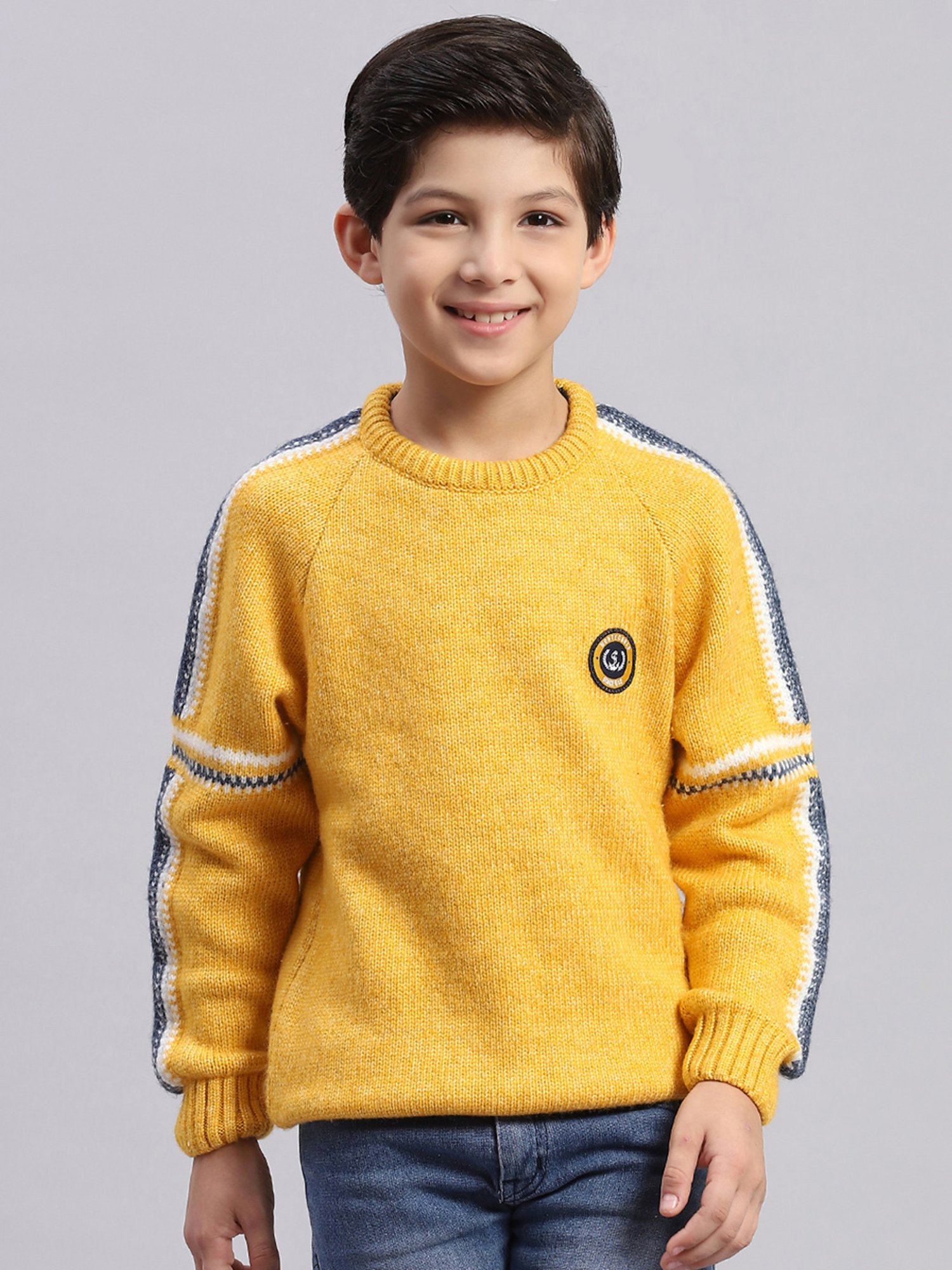 Monte Carlo Kids Mustard Self Design Full Sleeves Sweater