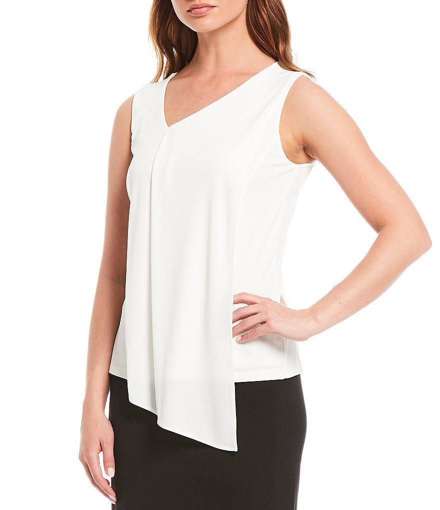 Donna Karan New York Sleeveless Front Drape V-Neck Shell