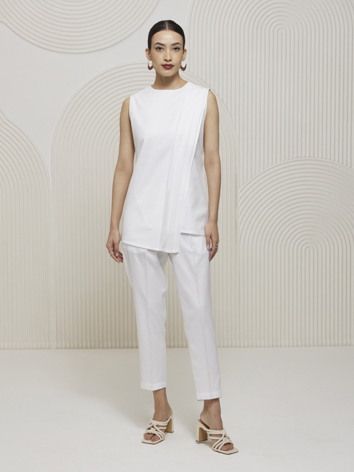 Artagai Midnight Navy Elevated Basics Co-Ord Set With Notch Collar Top And Straight Pants