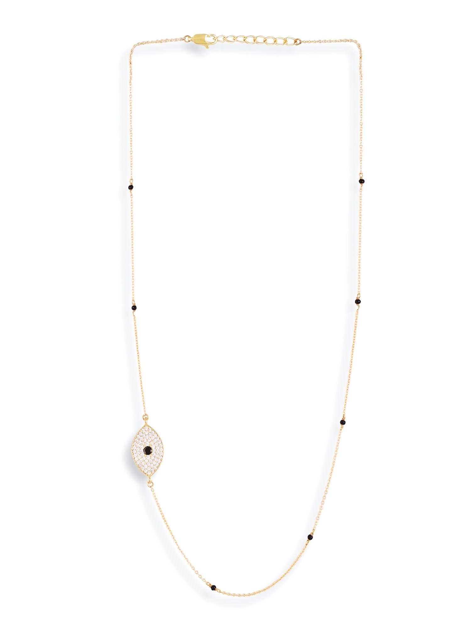 Abdesigns Gold-Plated Black Beaded American Diamond Mangalsutra