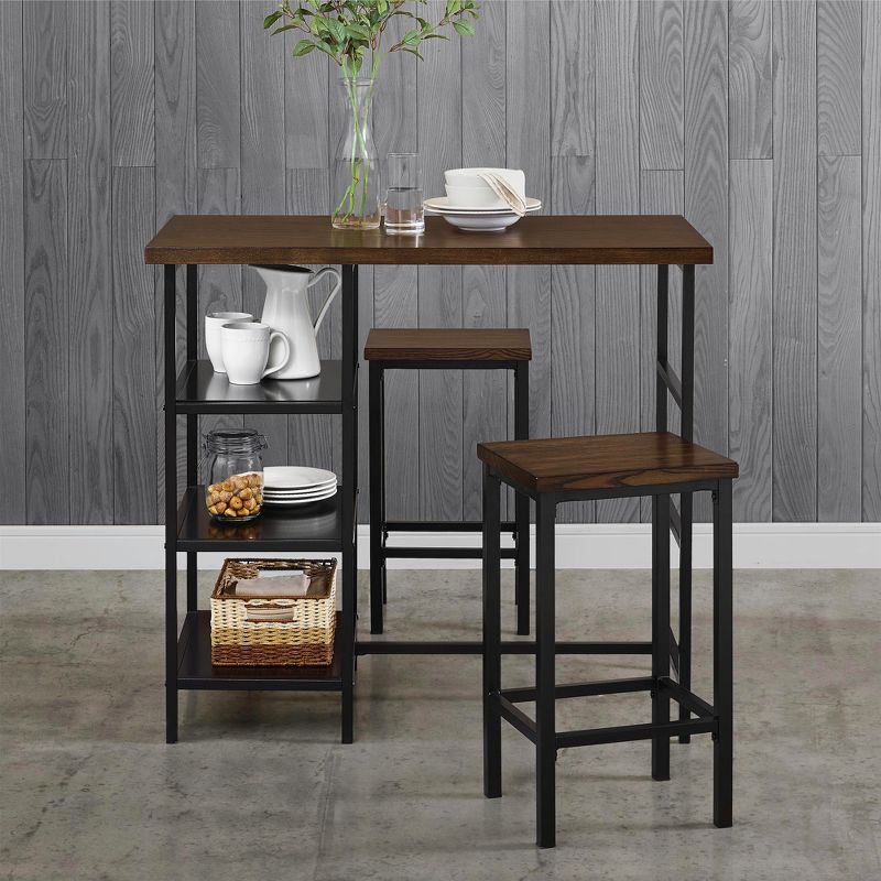 3pc Hugo Counter Height Dining Set with Wood Top Dark Mahogany - Dorel Living