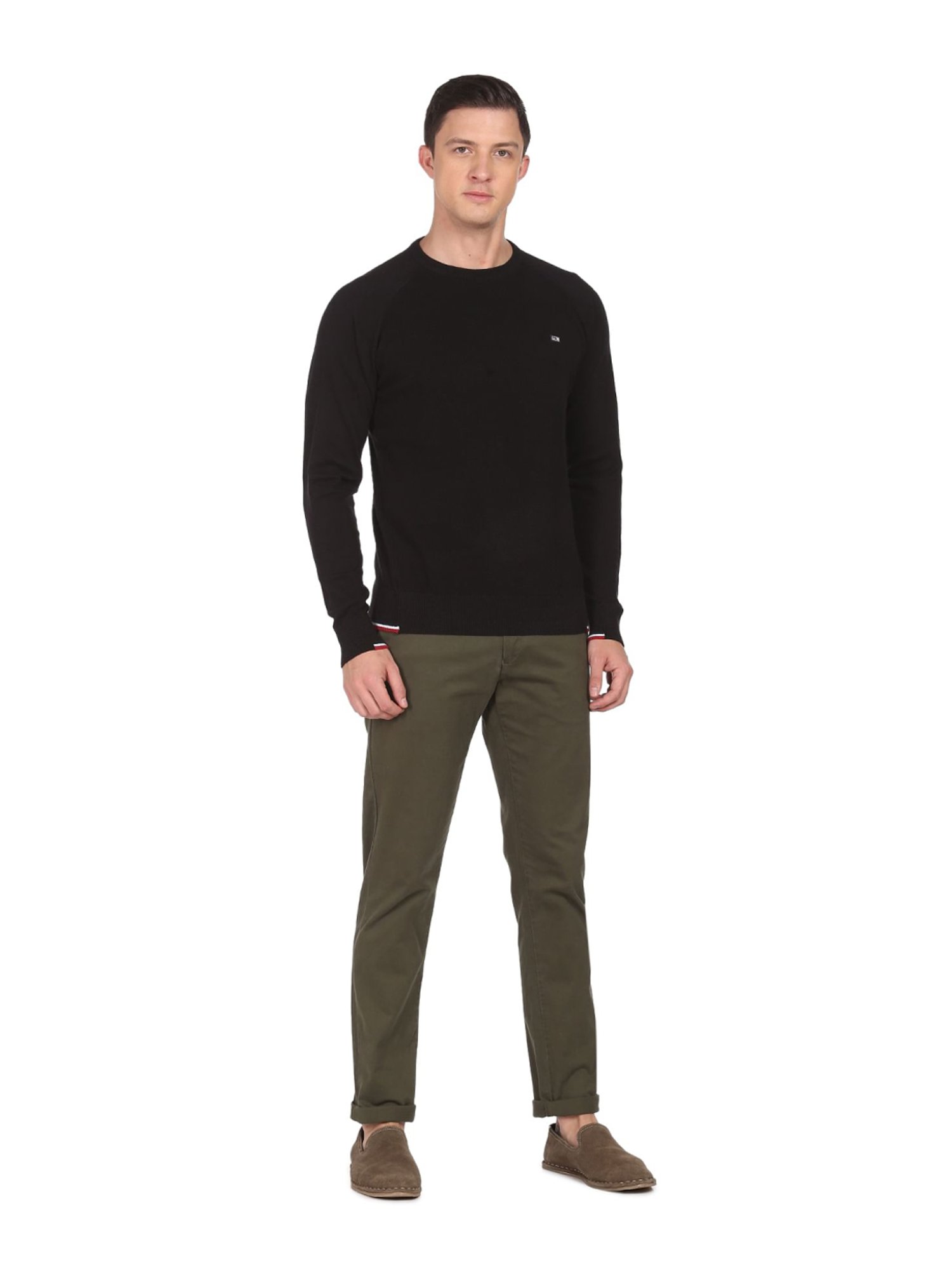 Arrow Sport Black Cotton Regular Fit Sweater