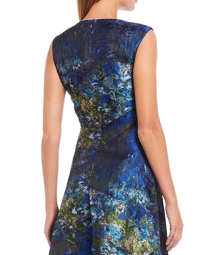 Kay Unger Sidney Jacquard and Crepe Walk-Thru Jumpsuit Dress