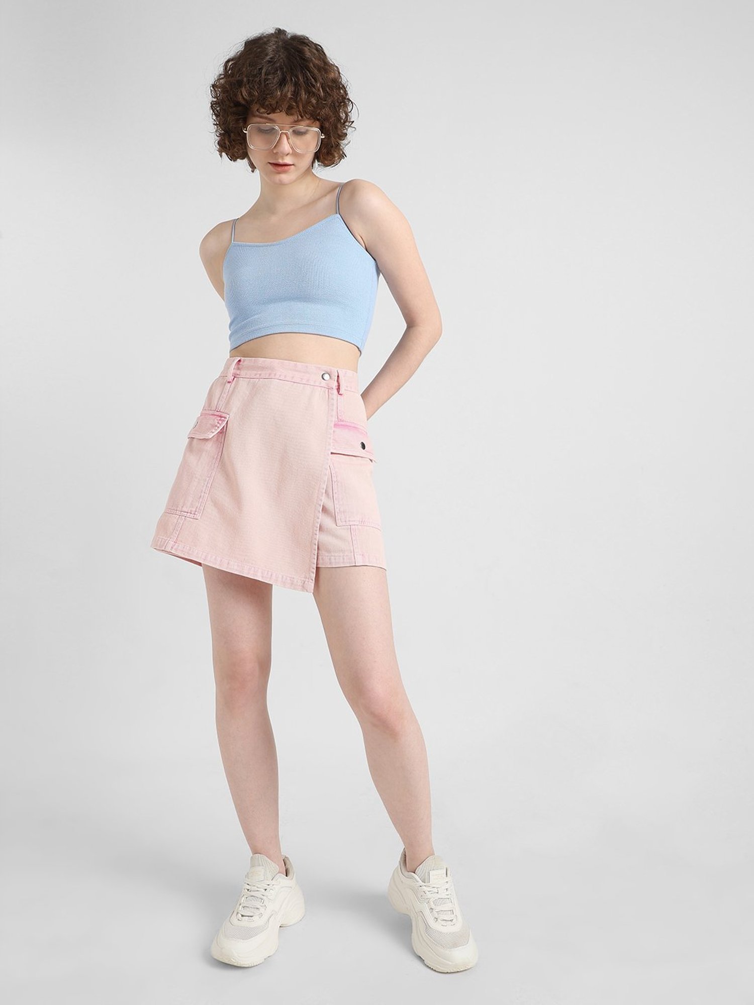 Belle Fille Sky Blue & Beige Printed Skirt