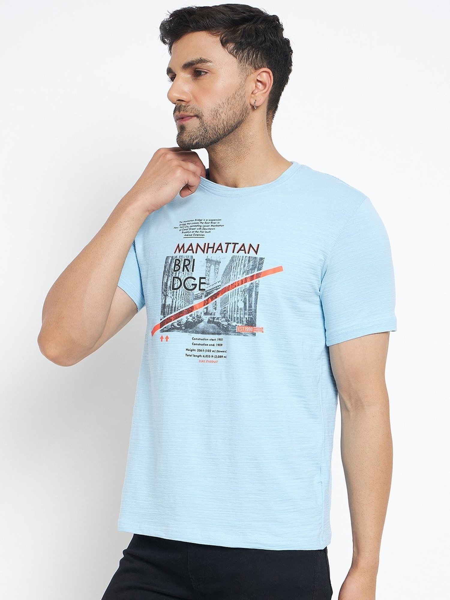 Duke Powder Blue Slim Fit Printed T-Shirt