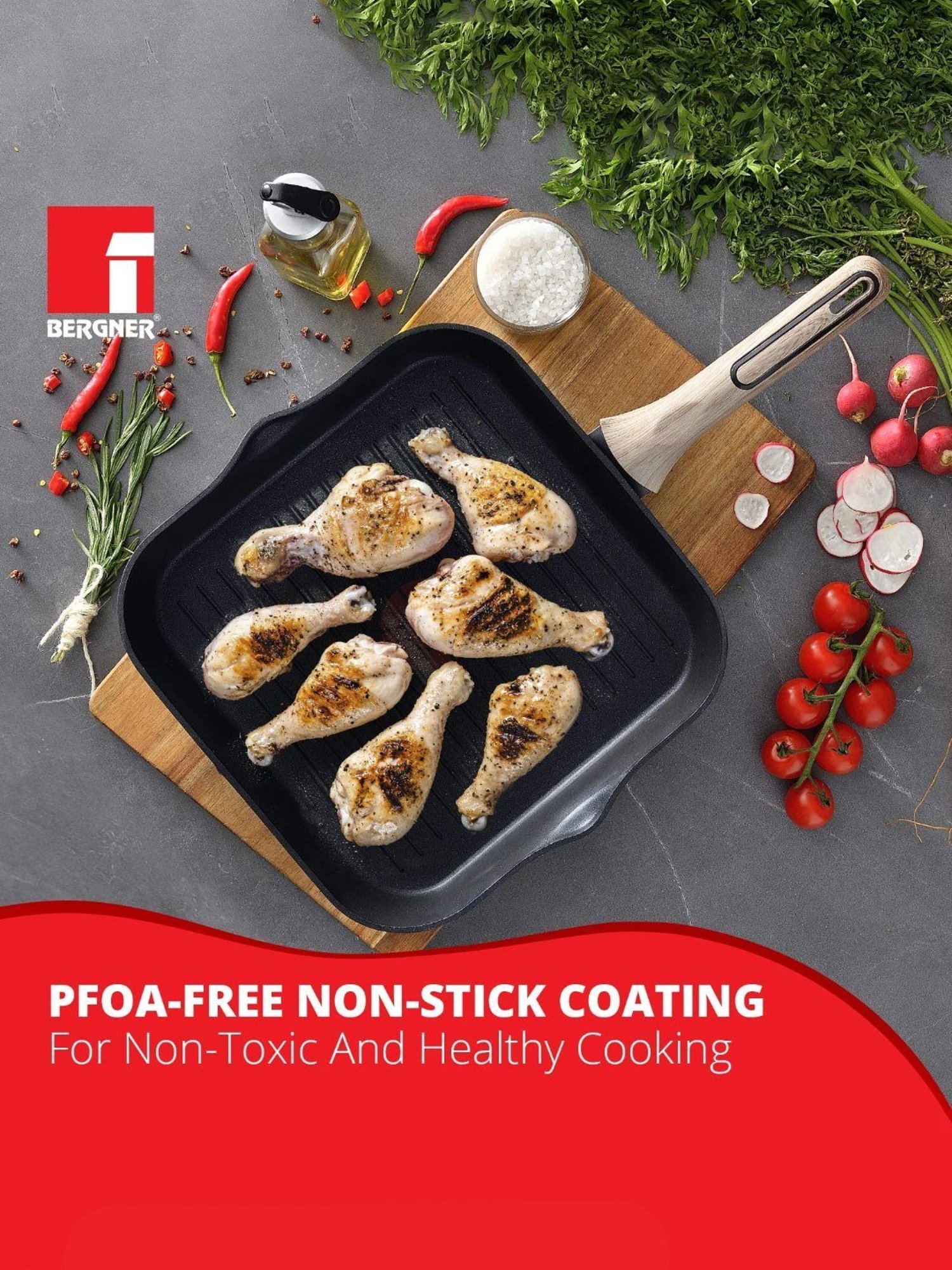 Bergner Grey Non-Stick Marble Induction Base Grillpan - 28cm